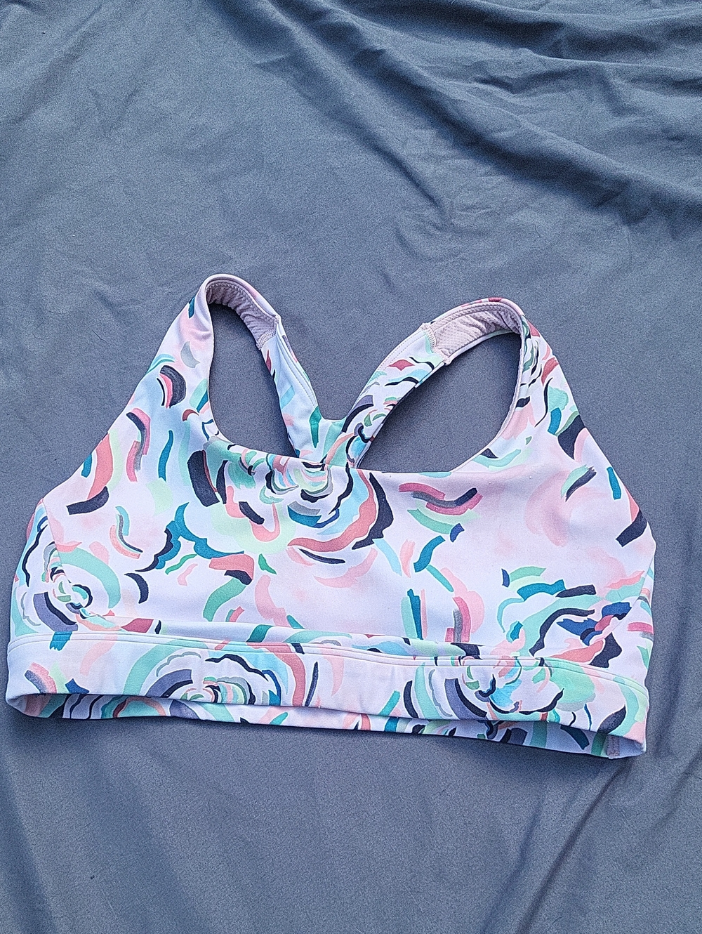 Athleta Pastel Abstract Print Sports Bra - Pink, Teal, Navy